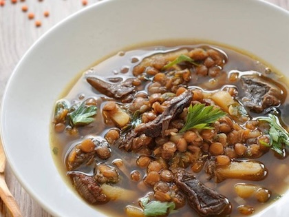 Суп чечевичный с грибами